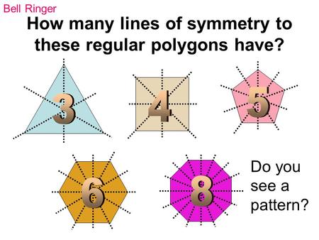 How many lines of symmetry to these regular polygons have?