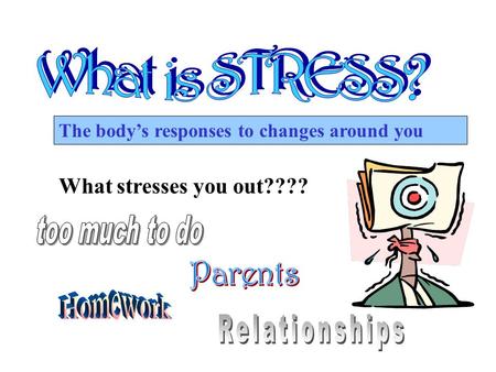 The body’s responses to changes around you What stresses you out????