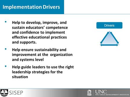 Help to develop, improve, and sustain educators’ competence and confidence to implement effective educational practices and supports. Help ensure sustainability.