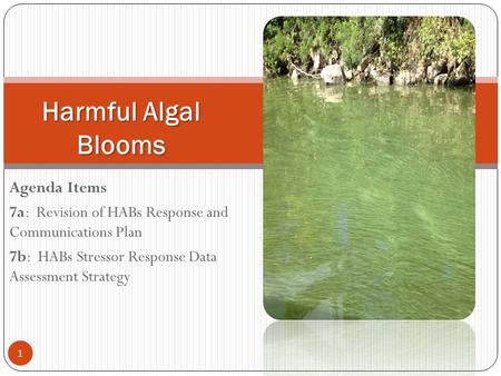 Harmful Algal Blooms 1 Agenda Items 7a: Revision of HABs Response and Communications Plan 7b: HABs Stressor Response Data Assessment Strategy.