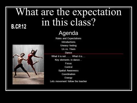 What are the expectation in this class? Agenda Rules and Expectations Introductions Uneasy feeling Us vs. Them Dance What it is not……. What it is…. Key.