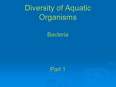 Diversity of Aquatic Organisms Bacteria Part 1. Size Categories of Plankton Bacteria and Archaea (0.1- 2.0 um) Small protists, cyanobacteria (0.5 - 10.