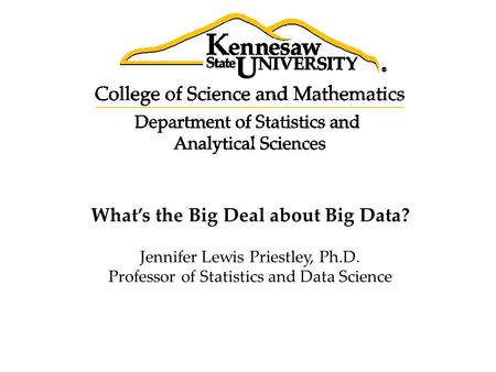 What’s the Big Deal about Big Data? Jennifer Lewis Priestley, Ph.D. Professor of Statistics and Data Science.