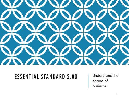 ESSENTIAL STANDARD 2.00 Understand the nature of business. 1.