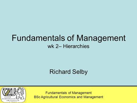 MSc – Agricultural Economics and Management Fundamentals of Management BSc Agricultural Economics and Management Fundamentals of Management wk 2– Hierarchies.