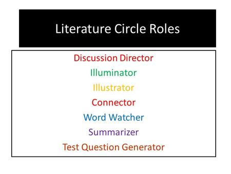 Literature Circle Roles