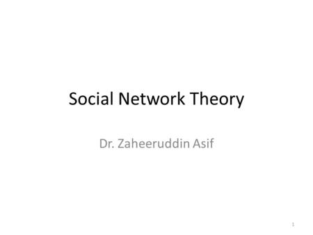 Social Network Theory Dr. Zaheeruddin Asif.