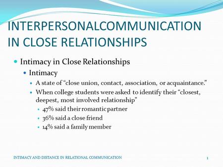 INTERPERSONALCOMMUNICATION IN CLOSE RELATIONSHIPS