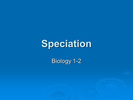 Speciation Biology 1-2. Speciation  Isolation is required for a new species to emerge. Speciation-evolution of a new species. Speciation-evolution of.