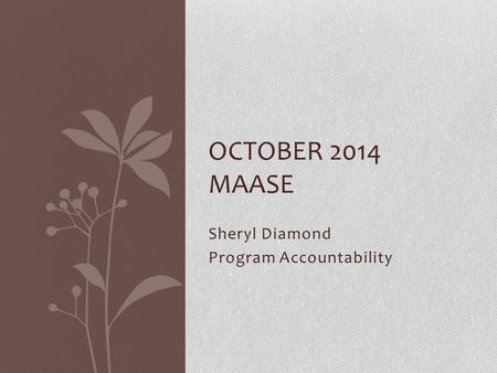 Sheryl Diamond Program Accountability OCTOBER 2014 MAASE.