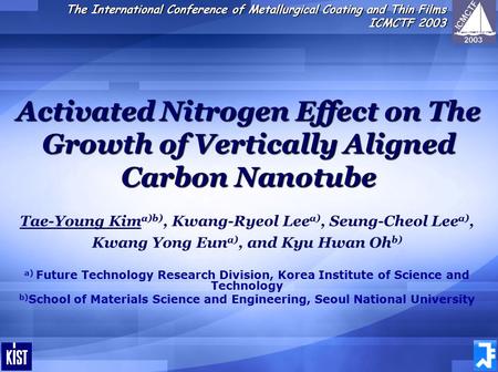 The International Conference of Metallurgical Coating and Thin Films ICMCTF 2003 Tae-Young Kim a)b), Kwang-Ryeol Lee a), Seung-Cheol Lee a), Kwang Yong.