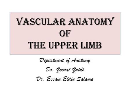 VASCULAR Anatomy of the upper limb