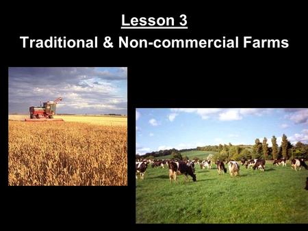 Lesson 3 Traditional & Non-commercial Farms Types of Agriculture Commercial farming involves the production of food for sale. ~ Ex: The large wheat farms.