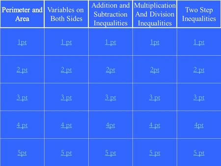 2 pt 3 pt 4 pt 5pt 1 pt 2 pt 3 pt 4 pt 5 pt 1 pt 2pt 3 pt 4pt 5 pt 1pt 2pt 3 pt 4 pt 5 pt 1 pt 2 pt 3 pt 4pt 5 pt 1pt Variables on Both Sides Addition.