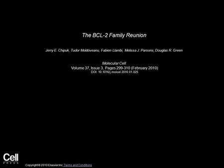 The BCL-2 Family Reunion Jerry E. Chipuk, Tudor Moldoveanu, Fabien Llambi, Melissa J. Parsons, Douglas R. Green Molecular Cell Volume 37, Issue 3, Pages.