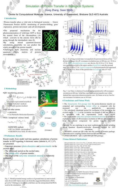 Simulation of Proton Transfer in Biological Systems Hong Zhang, Sean Smith Centre for Computational Molecular Science, University of Queensland, Brisbane.