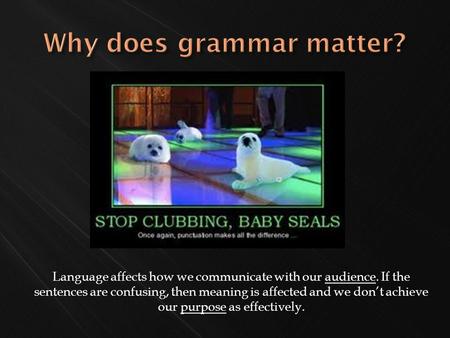 Language affects how we communicate with our audience. If the sentences are confusing, then meaning is affected and we don’t achieve our purpose as effectively.