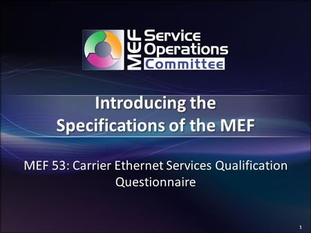 1 Introducing the Specifications of the MEF MEF 53: Carrier Ethernet Services Qualification Questionnaire.