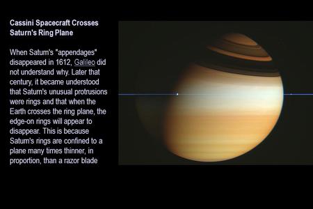 Cassini Spacecraft Crosses Saturn's Ring Plane When Saturn's appendages disappeared in 1612, Galileo did not understand why. Later that century, it became.