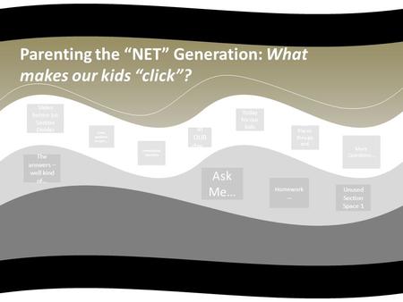 Parenting the “NET” Generation: What makes our kids “click”? The answers – well kind of… Ask Me… Homework … Unused Section Space 1 Slides before 1st Section.