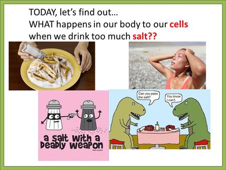 TODAY, let’s find out… WHAT happens in our body to our cells when we drink too much salt??