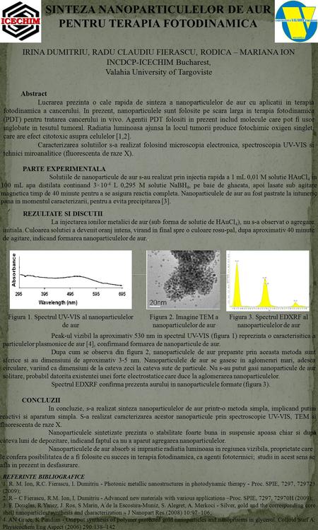 SINTEZA NANOPARTICULELOR DE AUR PENTRU TERAPIA FOTODINAMICA IRINA DUMITRIU, RADU CLAUDIU FIERASCU, RODICA – MARIANA ION INCDCP-ICECHIM Bucharest, Valahia.