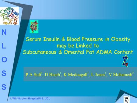 NLOSSNLOSS 1. Whittington Hospital & 2. UCL Serum Insulin & Blood Pressure in Obesity may be Linked to Subcutaneous & Omental Fat ADMA Content P A Sufi.