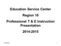 3/16/20161 Education Service Center Region 10 Professional T & E Instruction Presentation 2014-2015.