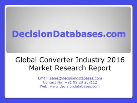 Global Converter Industry Sales and Revenue Forecast 2016