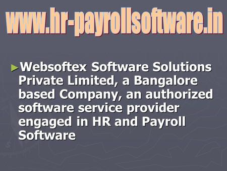 ► Websoftex Software Solutions Private Limited, a Bangalore based Company, an authorized software service provider engaged in HR and Payroll Software.