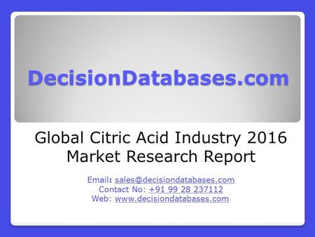 Citric Acid Market Report -  Global Industry Analysis