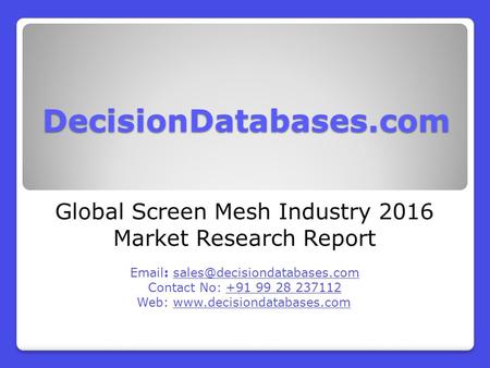 Global Screen Mesh Industry 2016 Market Research Report