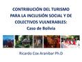 CONTRIBUCIÓN DEL TURISMO PARA LA INCLUSIÓN SOCIAL Y DE COLECTIVOS VULNERABLES: Caso de Bolivia Ricardo Cox Aranibar Ph.D.