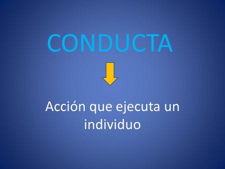 CONDUCTA Acción que ejecuta un individuo. Biológicas Conductas operadas por mecanismos nerviosos o arco- reflejo. Conductas operadas por mecanismos químicos.