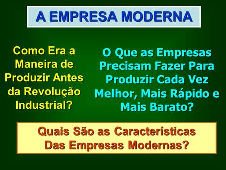 A EMPRESA MODERNA Como Era a Maneira de Produzir Antes da Revolução Industrial? O Que as Empresas Precisam Fazer Para Produzir Cada Vez Melhor, Mais Rápido.