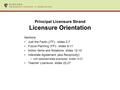 Principal Licensure Strand Licensure Orientation Sections Just the Facts (JTF): slides 2-7 Future Planning (FP): slides 8-11 Action Items and Notations: