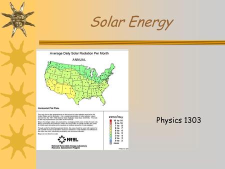 Solar Energy Physics 1303. Three forms of solar energy.  Passive Solar  Active Solar  Photovoltaic.