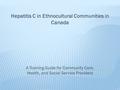 A Training Guide for Community Care, Health, and Social Service Providers Hepatitis C in Ethnocultural Communities in Canada.