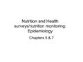 Nutrition and Health surveys/nutrition monitoring; Epidemiology Chapters 5 & 7.