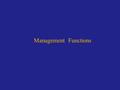 Management Functions. 1/ Planning and decision making 2/ Organizing 3/ Controlling 4/ Leading A manager has four functions: