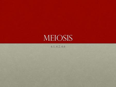 Meiosis 6.1, 6.2, 6.6. 6.1 – Chromosomes & Meiosis Key Concept:Key Concept: Gametes have half the number of chromosomes that body cells have.Gametes have.