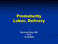 Prematurity Labor, Delivery Muruvet Elkay, MD PL-II12/16/2005.