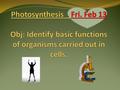 What are basic functions of organisms? 1- getting food 2- getting energy from that food 3-using the energy from that food and letting go of things that.