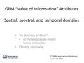 GPM “Value of Information” Attributes Spatial, spectral, and temporal domains “in the nick of time” At the last possible instant Before it’s too late Closely,