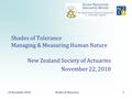 22 November 2010 Shades of Tolerance 1 Shades of Tolerance Managing & Measuring Human Nature New Zealand Society of Actuaries November 22, 2010.