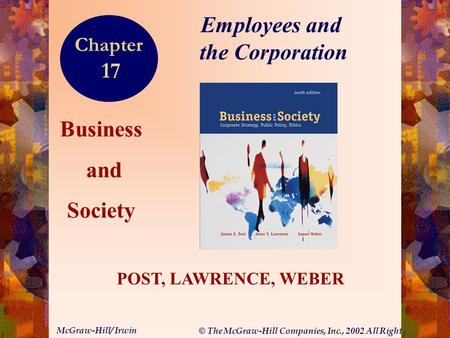 © The McGraw-Hill Companies, Inc., 2002 All Rights Reserved. McGraw-Hill/ Irwin 17-1 Business and Society POST, LAWRENCE, WEBER Employees and the Corporation.