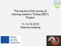 The results of the survey of training needs in Turkey:(RET) Project 11-13.12.2013 Valence meeting 1.