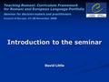 Teaching Romani: Curriculum Framework for Romani and European Language Portfolio Seminar for decision makers and practitioners Council of Europe, 27 –