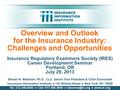 Overview and Outlook for the Insurance Industry: Challenges and Opportunities Insurance Regulatory Examiners Society (IRES) Career Development Seminar.