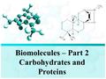 Biomolecules – Part 2 Carbohydrates and Proteins.